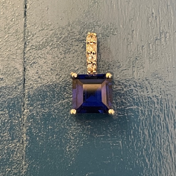 Blue Sapphire with Diamond accents in 925 sterling silver. Pendant and earrings. - Picture 3 of 7